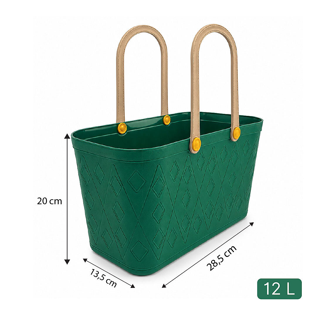 Deri Görünümlü Sepet El Çantası - Çok Amaçlı Kulplu Plastik Organizer Piknik Sepeti Plaj Çantası Alışveriş Dekoratif Saklama Sepeti - 4