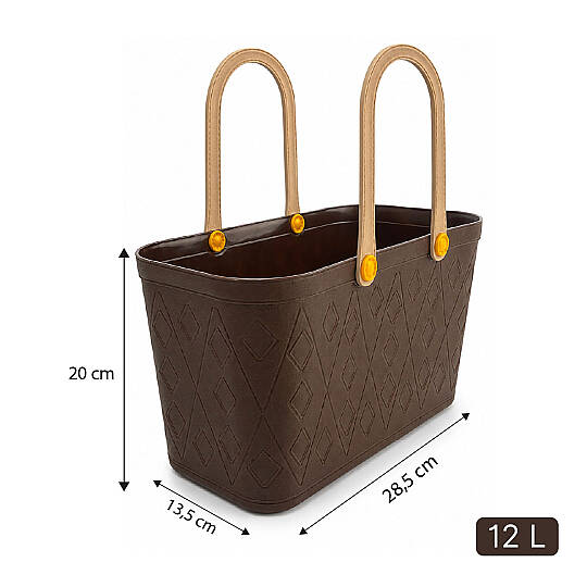Deri Görünümlü Sepet El Çantası - Çok Amaçlı Kulplu Plastik Organizer Piknik Sepeti Plaj Çantası Alışveriş Dekoratif Saklama Sepeti - 4