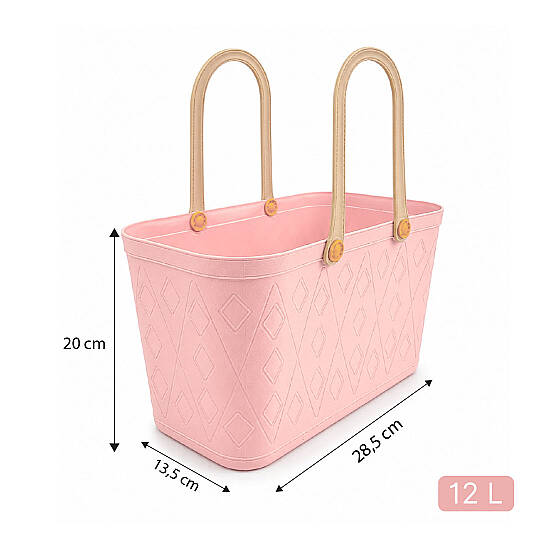 Deri Görünümlü Sepet El Çantası - Çok Amaçlı Kulplu Plastik Organizer Piknik Sepeti Plaj Çantası Alışveriş Dekoratif Saklama Sepeti - 4