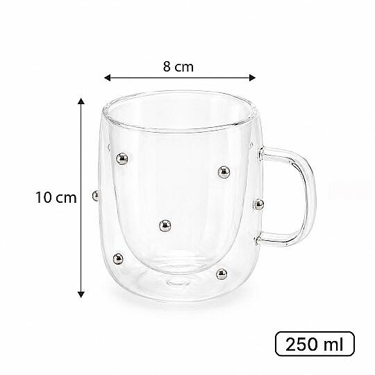 Gümüş Taşlı Çift Cidarlı Borosilikat Cam Çay & Kahve & Latte Bardağı - Isıya Dayanıklı Şeffaf Kupa 250 ml - 3