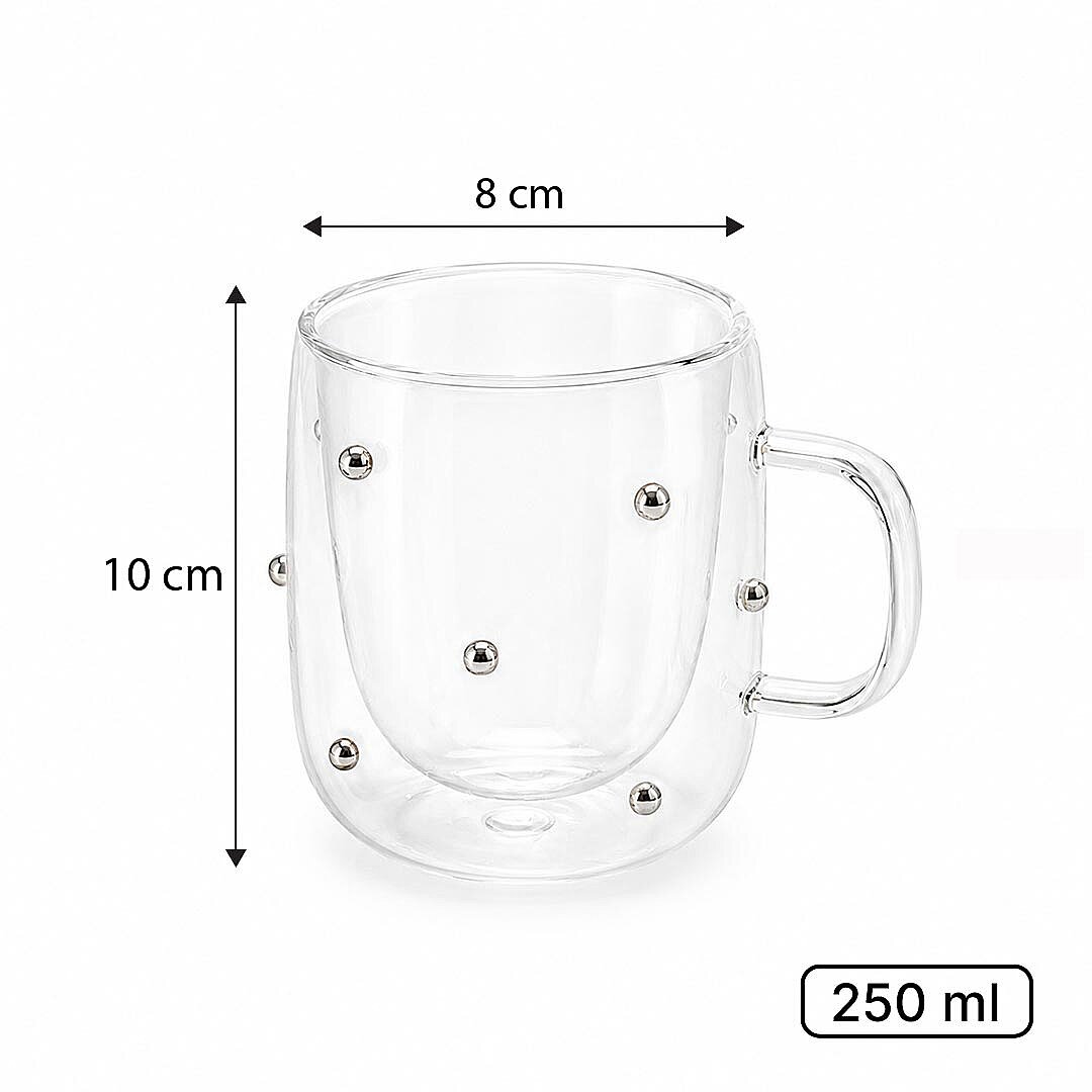 Gümüş Taşlı Çift Cidarlı Borosilikat Cam Çay & Kahve & Latte Bardağı - Isıya Dayanıklı Şeffaf Kupa 250 ml - 3