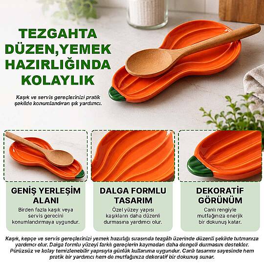 Kabak Model Porselen Kaşıklık ve Kepçelik – Dekoratif Mutfak Tezgah Üstü Kaşık Kepçe Organizeri - 2