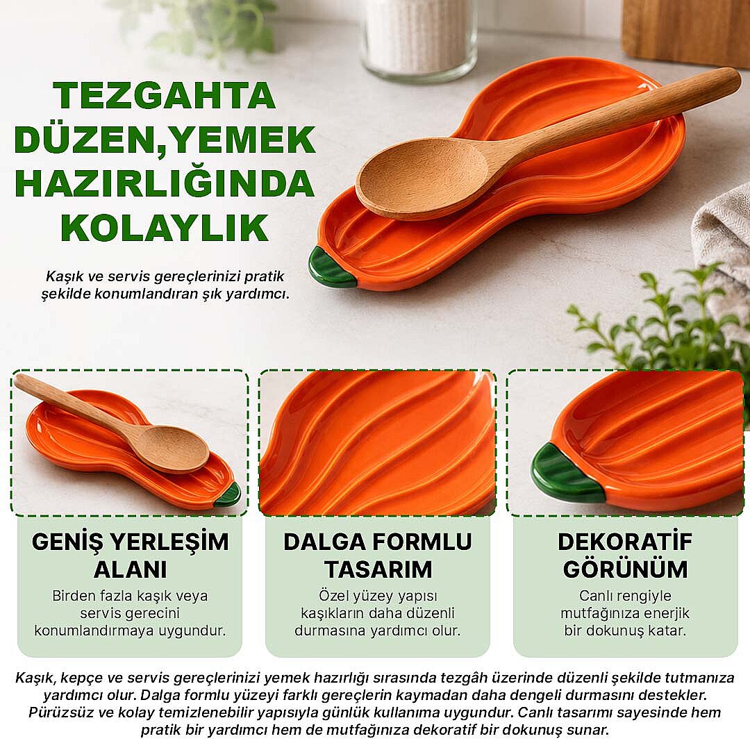 Kabak Model Porselen Kaşıklık ve Kepçelik – Dekoratif Mutfak Tezgah Üstü Kaşık Kepçe Organizeri - 2