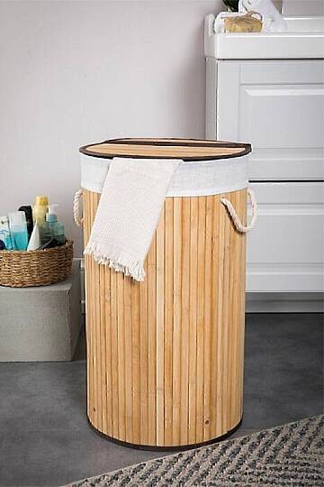 Katlanabilir Naturel Bambu Kirli Çamaşır Sepeti – Oval Büyük Boy Banyo Çamaşır Sepeti