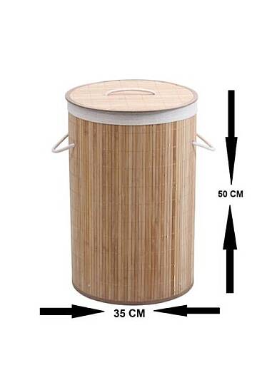 Katlanabilir Naturel Bambu Kirli Çamaşır Sepeti – Oval Büyük Boy Banyo Çamaşır Sepeti - 3