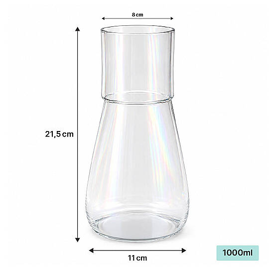 1000 ml Lüsterli Borosilikat Cam Başucu Sürahisi – Bardaklı Şeffaf Su Sürahisi ve Karaf Seti - 3