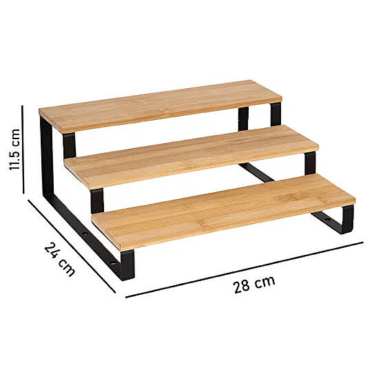 Metal Ayaklı Bambu Baharatlık Standı – Tezgah Üstü Baharat Kavanozu Düzenleyici Organizer Raf - 3