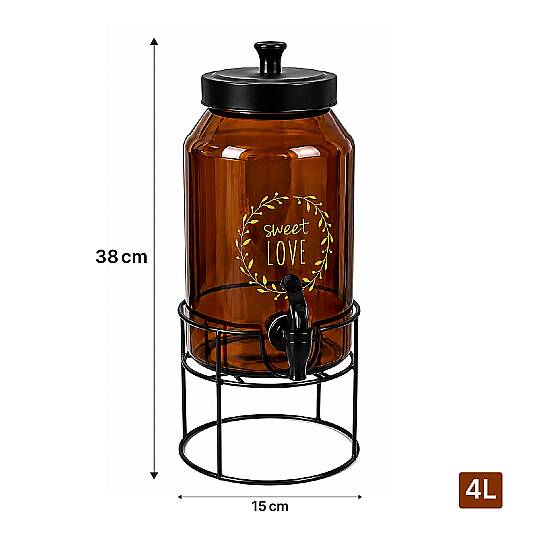 Metal Stantlı Amber Cam Sebil - Musluklu Damacana Şerbetlik Ayaklı Meşrubat Sunumluk Yağdanlık 4L - 3