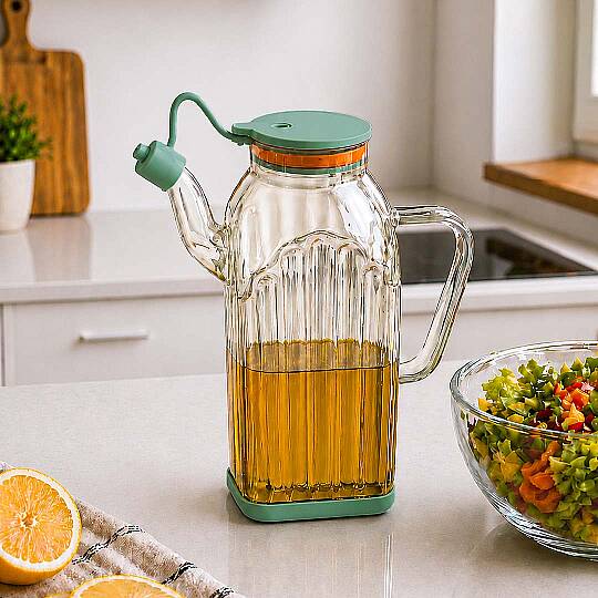 Sızdırmaz Borosilikat Cam Yağdanlık - Renkli Silikon Tabanlı Damlatmaz Yağlık Sosluk Sirkelik 1000ml