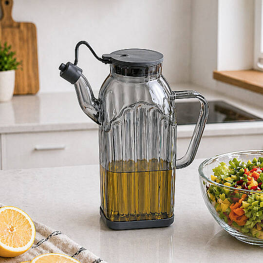 Sızdırmaz Borosilikat Cam Yağdanlık - Renkli Silikon Tabanlı Damlatmaz Yağlık Sosluk Sirkelik 1000ml