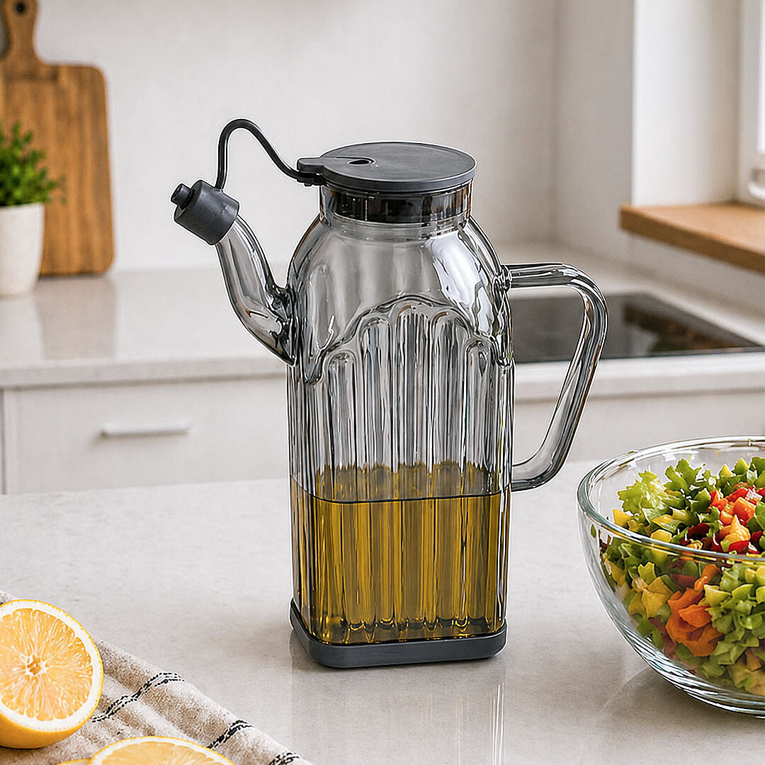Sızdırmaz Borosilikat Cam Yağdanlık - Renkli Silikon Tabanlı Damlatmaz Yağlık Sosluk Sirkelik 1000ml - 1