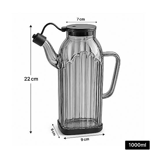 Sızdırmaz Borosilikat Cam Yağdanlık - Renkli Silikon Tabanlı Damlatmaz Yağlık Sosluk Sirkelik 1000ml - 3
