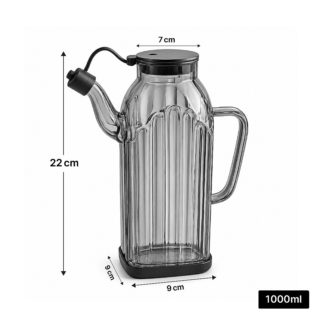 Sızdırmaz Borosilikat Cam Yağdanlık - Renkli Silikon Tabanlı Damlatmaz Yağlık Sosluk Sirkelik 1000ml - 3