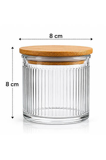Stantlı Çizgili 9lu Cam Baharatlık Seti - Etiketli Ahşap Kapaklı Organizer Baharat Saklama Kabı Çerezlik 350 ml - 4