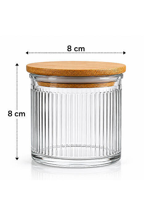 Stantlı Çizgili 9lu Cam Baharatlık Seti - Etiketli Ahşap Kapaklı Organizer Baharat Saklama Kabı Çerezlik 350 ml - 4