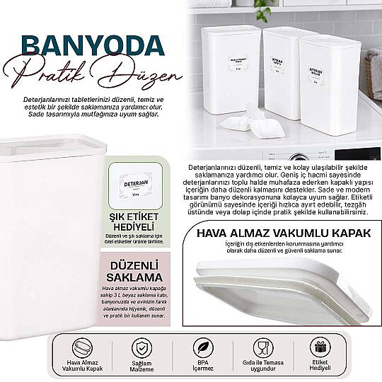 Vakum Kapaklı Beyazlar Renkliler Bulaşık Makinası tableti Kutusu Kabı Kürek Hediyeli - 2