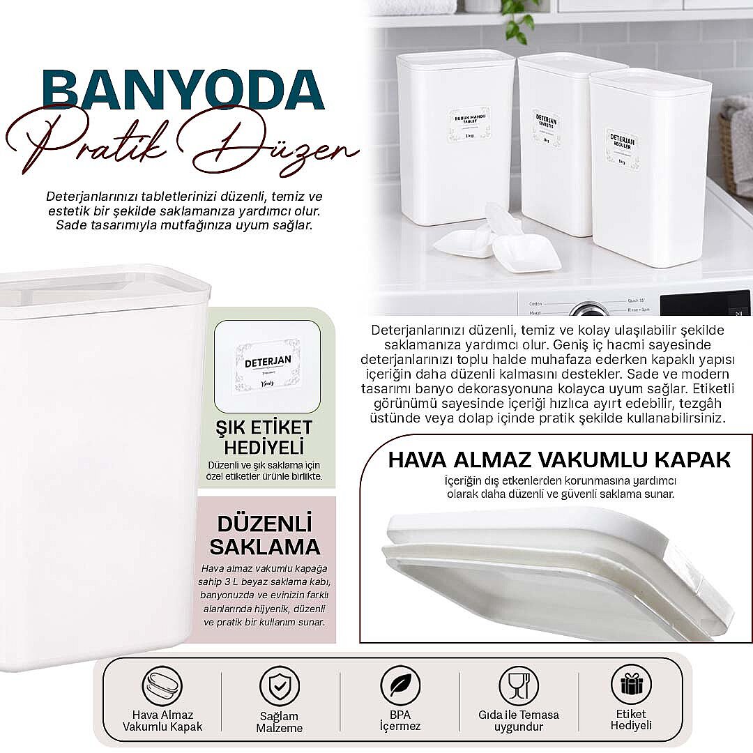 Vakum Kapaklı Beyazlar Renkliler Bulaşık Makinası tableti Kutusu Kabı Kürek Hediyeli - 2