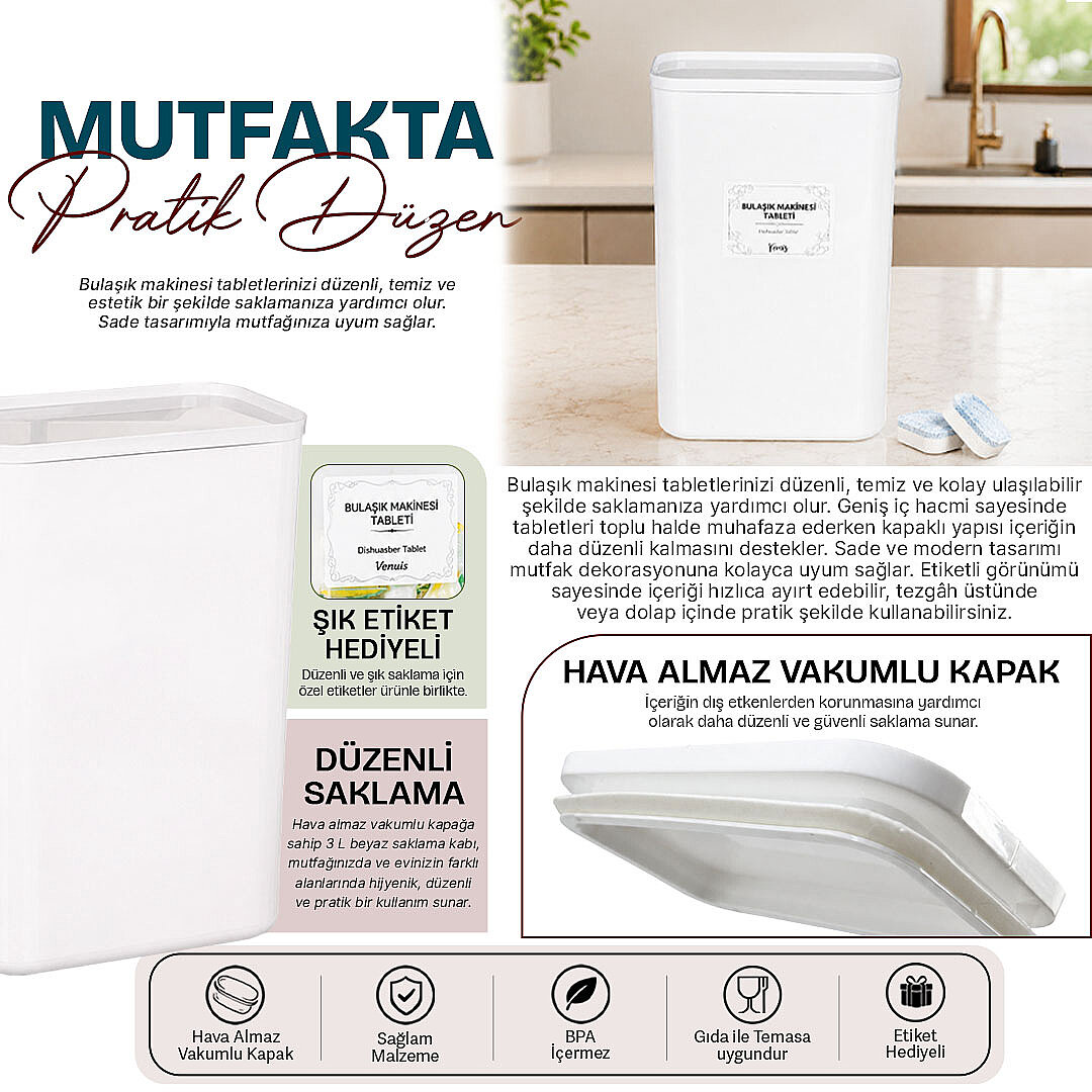 Vakum Kapaklı Bulaşık Makinesi Tableti Kutusu – Tablet Deterjan Saklama Kabı Mutfak Düzenleyici - 2