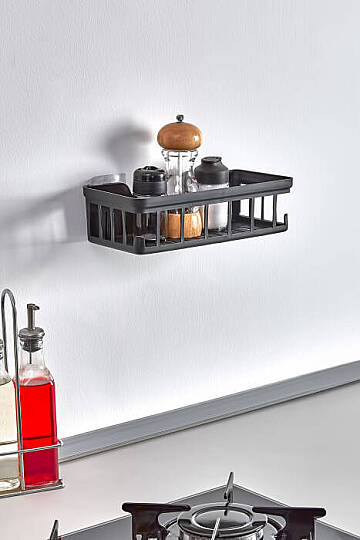 Yapışkanlı Antrasit Banyo Duş Rafı – Şampuanlık Sabunluk Duşakabin Düzenleyici Organizer - 3