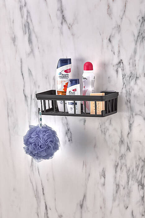 Yapışkanlı Antrasit Banyo Duş Rafı – Şampuanlık Sabunluk Duşakabin Düzenleyici Organizer - 4